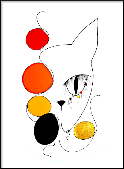 Cette nouvelle version du chat Sacha son symbole ovale doré or fait partie de la dernière série picturale Rêves Dorés produite en 2022 par Alessandra Viotti-Gilabert, artiste peintre contemporain. Ce tableau a été exposé avec un cadre baroque à son exposition personnelle Galerie Thuillier à Paris en Mars 2022.